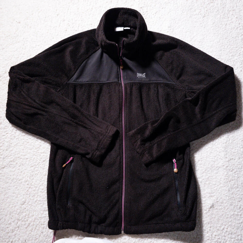 Everlast Sport Womens Full Zip Fleece Jacket Black Pink Trim Size M","